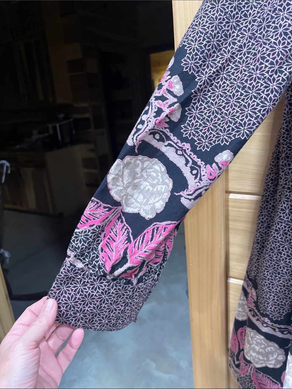 Free People Black Midi Dress with Pink & Cream Floral Medallion Print - Picture 5 of 9